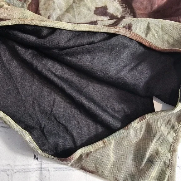 Cider Womens Abstract Portrait Graphic Mesh Bodysuit Ruched Brown Olive Large - Picture 11 of 11